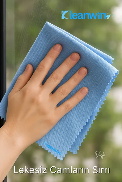 Kleanwin Vista 6'lı Mikrofiber Cam Bezi Seti 40x40 cm, 200 GSM | Açık Mavi Renk Araç ve Ev Cam Temizlik Bezi - Resim 8