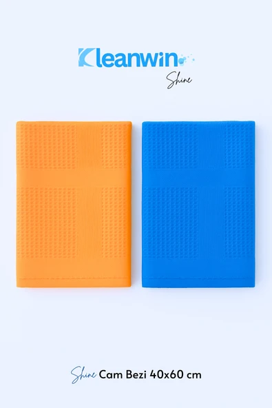 Kleanwin Shine 2’li 40x60Cm Mikrofiber Cam Bezi Seti – Mavi ve Turuncu, Ev ve Araç Cam Temizlik Bezi - Resim 4