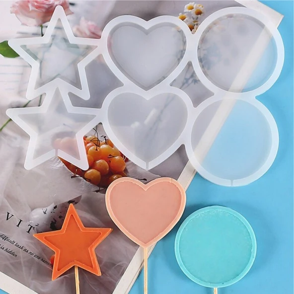 Silikon Çok Şekilli Lolipop Kalıbı (Yıldız, Yuvarlak, Daire) - Şeker & Çikolata Kalıbı - Resim 4