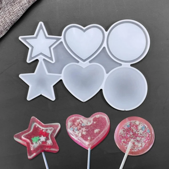 Silikon Çok Şekilli Lolipop Kalıbı (Yıldız, Yuvarlak, Daire) - Şeker & Çikolata Kalıbı - Resim 3