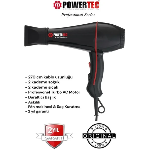 Powertec TR-601 Turbo Professional Series Fön Makinesi & Saç Kurutma 2500w Performans - Resim 2