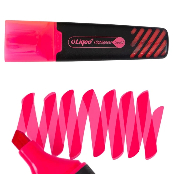 Liqeo Liquid Flat Fosforlu Kalem (H-3128) 12 Adet Pembe - Resim 5