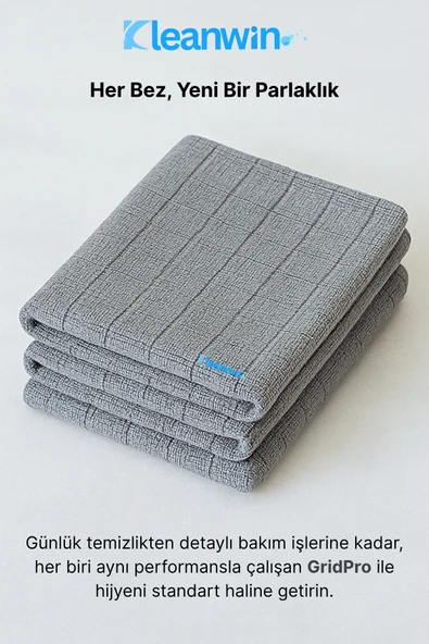 Kleanwin GridPro 3’lü Mikrofiber Mutfak Bezi 40x40 cm – Çok Amaçlı İz Bırakmayan Temizlik Bezi - Resim 6