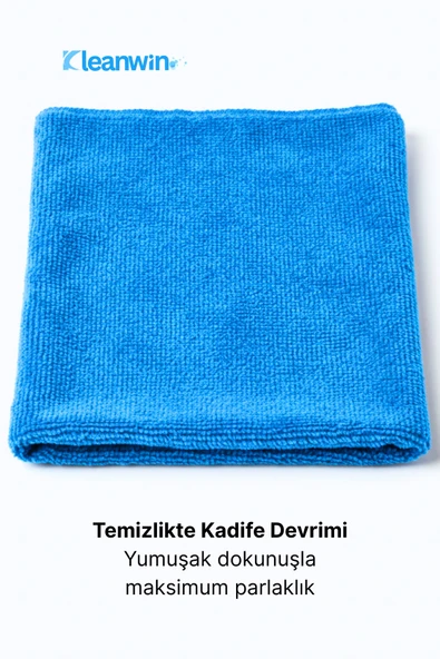 Kleanwin Velora Mavi Kadife Mikrofiber Bez 40x40Cm 400 GSM – Ev, Mutfak ve Araç Çok Amaçlı Temizlik Bezi - Resim 5
