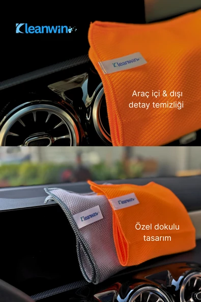 Kleanwin Lucid Mikrofiber Araba Cam Bezi 40x40 cm – Turuncu, İz Bırakmaz Cam Silme ve Kurulama Bezi - Resim 6