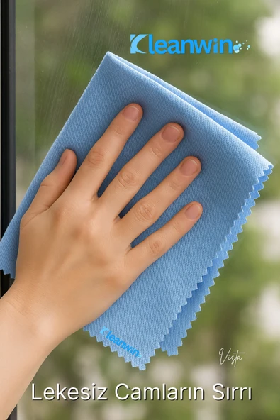 Kleanwin Vista Mavi Mikrofiber Cam Bezi 40x40 cm 200 GSM – Araba ve Ev Cam Temizlik Bezi - Resim 6