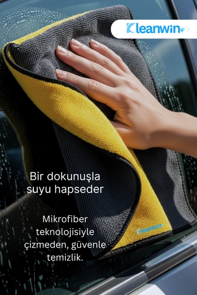 Kleanwin Aquamax Mikrofiber Oto Kurulama Havlusu 50x70 cm, 800 GSM | Emici Araç Yıkama ve Cam Temizlik Bezi - Resim 7