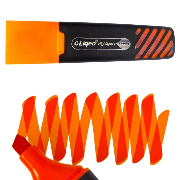 Liqeo Liquid Flat Fosforlu Kalem (H-3128) 12 Adet Turuncu - Resim 5