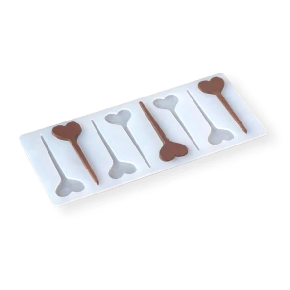 Silikon Kalp Şeklinde Kek Pasta Süsleme Çubuğu Kalıbı 8 Li - Resim 3