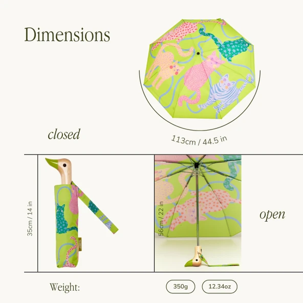 Original Duckhead Duck Kompakt Şemsiye Arty Cats Lime - Resim 6