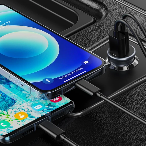 Nettech NT-CCH03 Usb + Type-C PD 18W + 20W 2 Çıkışlı Araç Şarj Aleti NT-CCH03 - Resim 3