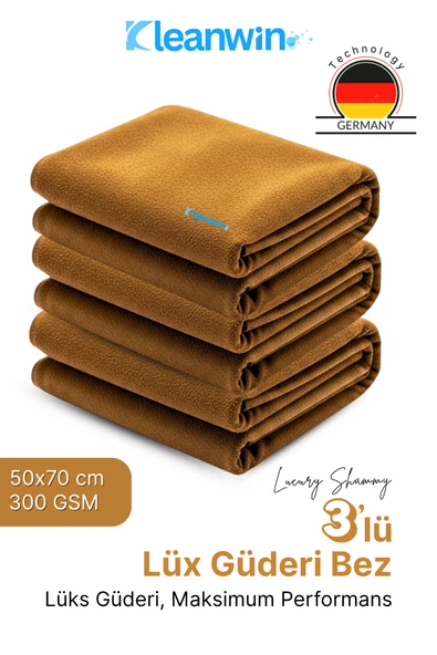 Kleanwin Luxury Shammy 3’lü Set | 50x70 cm | 300 GSM | Emici Araç Kurulama ve Yeni Nesil Temizlik Bezi ürün görseli
