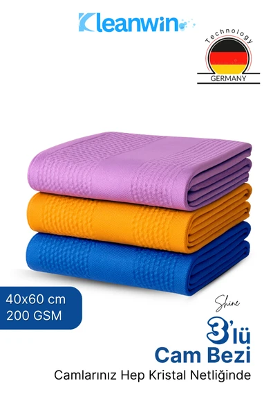 Kleanwin Shine 3’lü Mikrofiber Cam Bezi Seti – Ev ve Araç Cam Temizlik Bezi, İz Bırakmayan Mikrofiber Bez ürün görseli