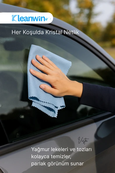 Kleanwin Vista 6'lı Mikrofiber Cam Bezi Seti 40x40 cm, 200 GSM | Açık Mavi Renk Araç ve Ev Cam Temizlik Bezi - Resim 7