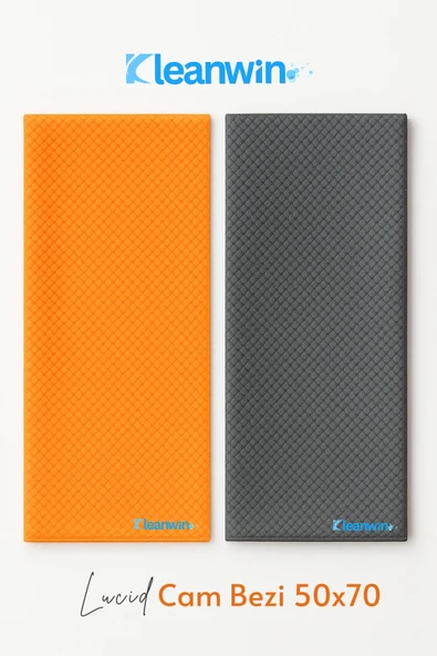 Kleanwin Lucid 2'li Mikrofiber Cam Bezi Seti 50x70 cm 240 GSM | Turuncu ve Gri - Cam Silme ve Kurulama Bezi - Resim 3