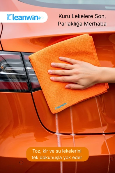 Kleanwin Lucid Mikrofiber Araba Cam Bezi 40x40 cm – Turuncu, İz Bırakmaz Cam Silme ve Kurulama Bezi - Resim 2