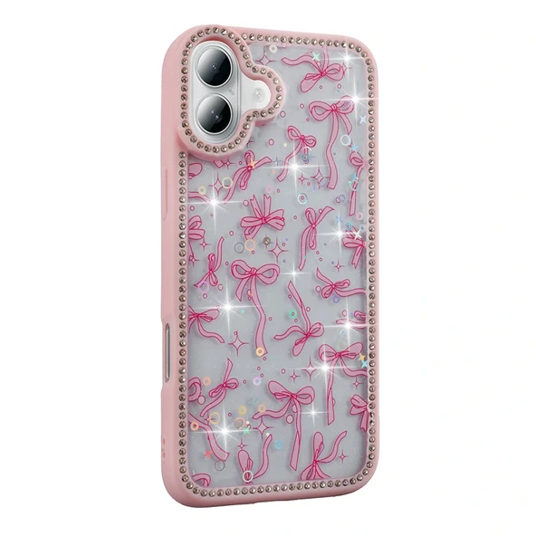 Apple iPhone 16 Plus Kılıf Taşlı ve Simli Tasarım Zore Azra Kapak - Resim 2