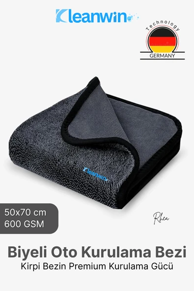 Kleanwin Rhea Mikrofiber Kurulama Bezi 50x70Cm 600 GSM Tek Katlı Biyeli Premium Oto Kurulama Havlusu ürün görseli