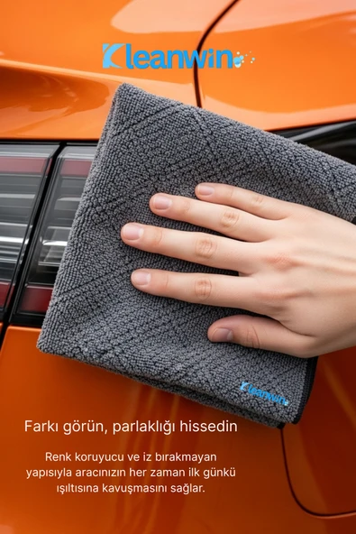 Kleanwin Lucid 2'li Mikrofiber Cam Bezi Seti 50x70 cm 240 GSM | Turuncu ve Gri - Cam Silme ve Kurulama Bezi - Resim 6