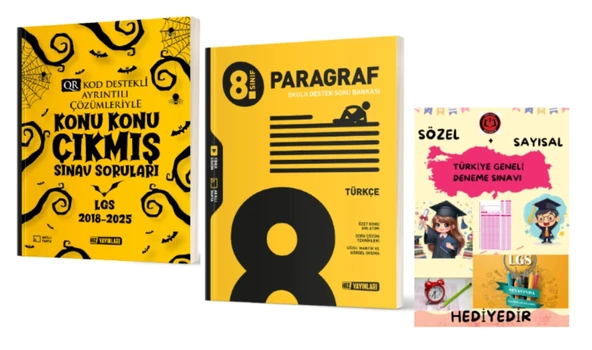HIZ YAYINLARI 8. SINIF KONU KONU ÇIKMIŞ SINAV SORULARI - PARAGRAF SORU BANKASI ve Hediye ürün görseli
