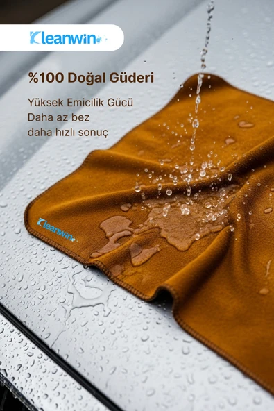 Kleanwin 2’li Premium Shammy Güderi Kurulama Bezi Seti 50x70 cm | Ultra Emici Araba Kurulama + Cam Bezi - Resim 7