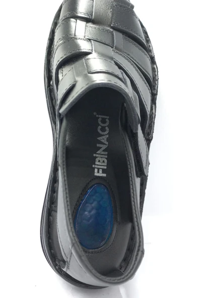 Siyah Erkek Jelli Kapalı Hakiki Deri Sandalet - Resim 3