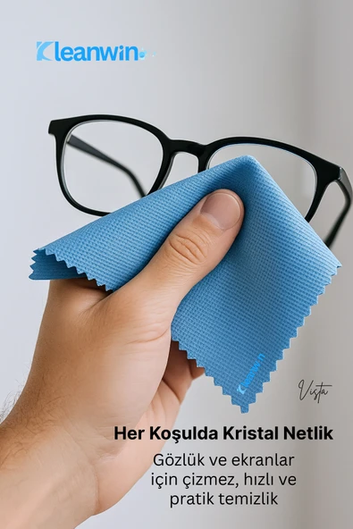 Kleanwin Vista 6'lı Mikrofiber Cam Bezi Seti 40x40 cm, 200 GSM | Açık Mavi Renk Araç ve Ev Cam Temizlik Bezi - Resim 6