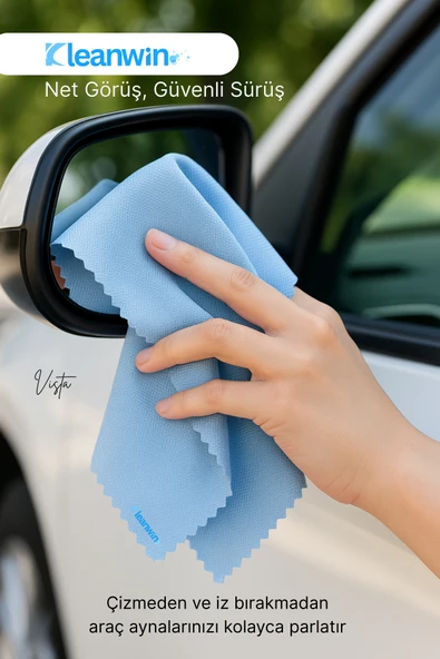 Kleanwin Vista 6'lı Mikrofiber Cam Bezi Seti 40x40 cm, 200 GSM | Açık Mavi Renk Araç ve Ev Cam Temizlik Bezi - Resim 3