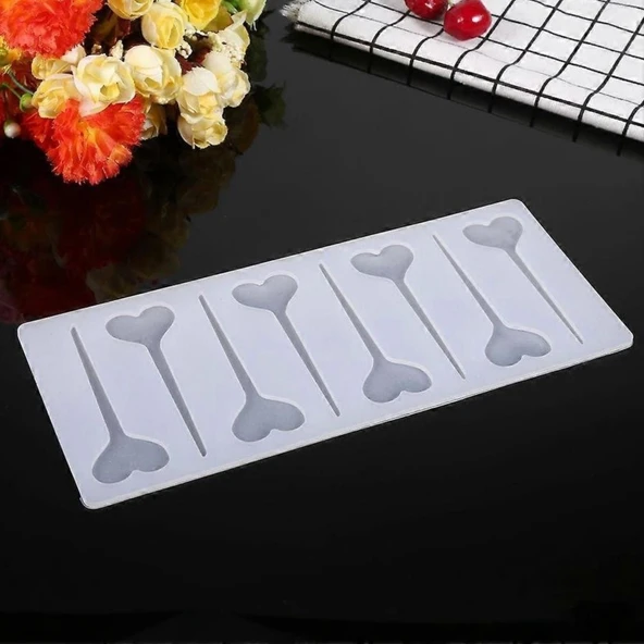 Silikon Kalp Şeklinde Kek Pasta Süsleme Çubuğu Kalıbı 8 Li - Resim 4