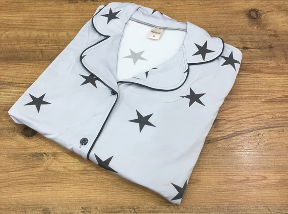 Pijamood Kadın Milan Kumaş Önü Düğmeli Mevsimlik Uzun Kol Pijama Takımı - Resim 3