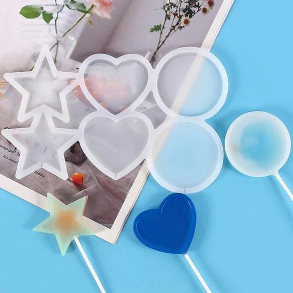 Silikon Çok Şekilli Lolipop Kalıbı (Yıldız, Yuvarlak, Daire) - Şeker & Çikolata Kalıbı - Resim 2