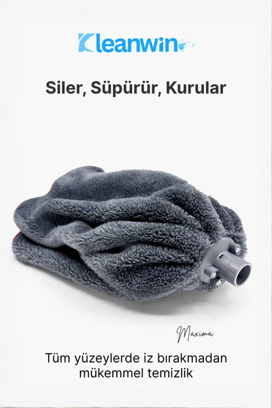 Kleanwin Maxima Gri Mega Boy Mikrofiber Havlu Mop Ucu – Yer Silme Mopu, İz Bırakmayan Temizlik Mopu - Resim 3
