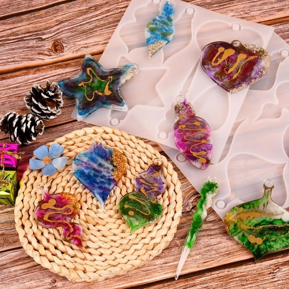 Epoksi Noel Dekorasyon Süsleri Silikon Kalıbı 12 Li (2 Parça) - Resim 6