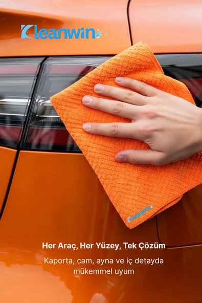 Kleanwin Lucid 2'li Mikrofiber Cam Bezi Seti 50x70 cm 240 GSM | Turuncu ve Gri - Cam Silme ve Kurulama Bezi - Resim 7