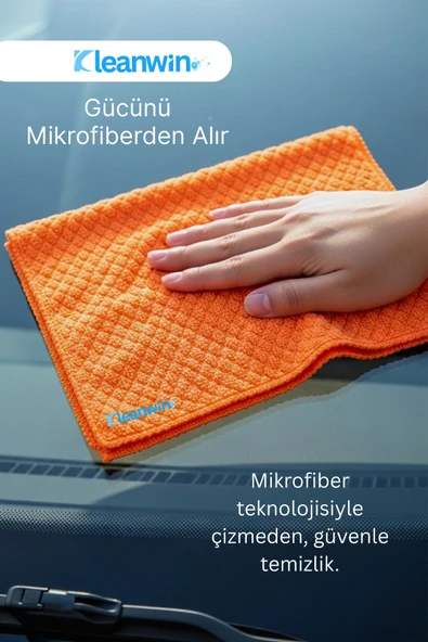 Kleanwin Lucid 2'li Mikrofiber Cam Bezi Seti 50x70 cm 240 GSM | Turuncu ve Gri - Cam Silme ve Kurulama Bezi - Resim 8