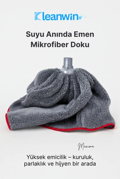 Kleanwin Maxima Gri Mega Boy Mikrofiber Havlu Mop Ucu – Yer Silme Mopu, İz Bırakmayan Temizlik Mopu - Resim 4