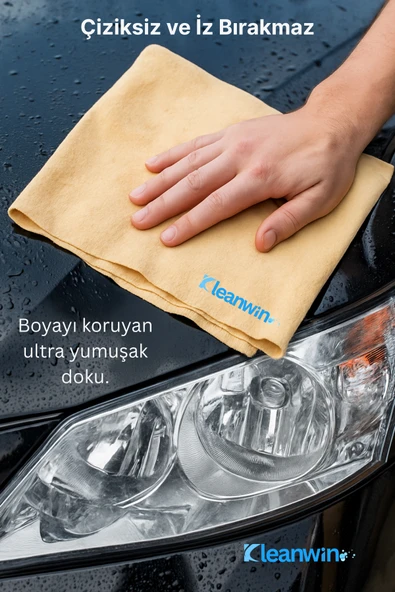 Kleanwin Shammy 3’lü Set Gold Güderi Bez | 50x70 cm | 240 GSM | Oto Kurulama Bezi, Emici Araç ve Ev Bezi - Resim 6