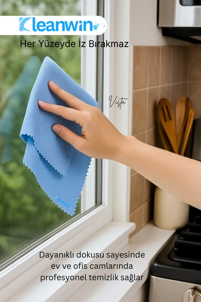 Kleanwin Vista 6'lı Mikrofiber Cam Bezi Seti 40x40 cm, 200 GSM | Açık Mavi Renk Araç ve Ev Cam Temizlik Bezi - Resim 4