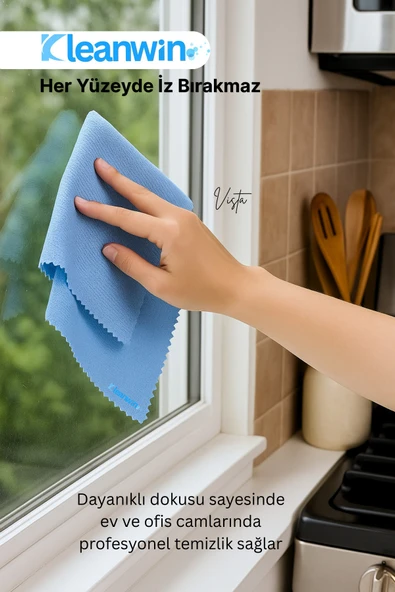 Kleanwin Vista 2’li Mikrofiber Cam Bezi Seti 50x70 cm, 200 GSM | Açık Mavi Renk Araç ve Ev Cam Temizlik Bezi - Resim 7