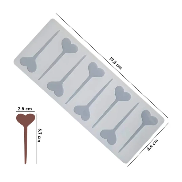 Silikon Kalp Şeklinde Kek Pasta Süsleme Çubuğu Kalıbı 8 Li - Resim 2