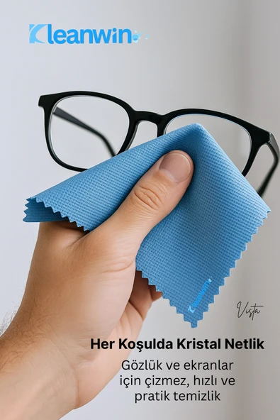 Kleanwin Vista Mavi Mikrofiber Cam Bezi 40x40 cm 200 GSM – Araba ve Ev Cam Temizlik Bezi - Resim 4