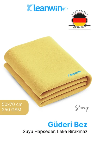 Kleanwin Shammy Gold Güderi Bez | 50x70 cm | 240 GSM | Premium Oto Kurulama Bezi, Ultra Emici Araç ve Ev Bezi ürün görseli