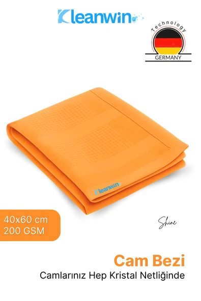 Kleanwin Shine 40x60Cm Mikrofiber Cam Bezi Turuncu – Ev ve Araç Cam Temizlik Bezi, İz Bırakmaz Mikrofiber Bez ürün görseli