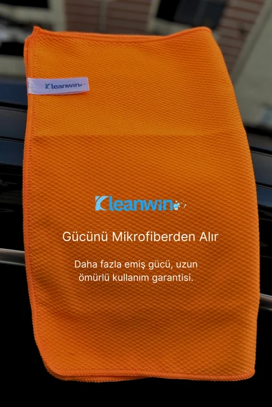 Kleanwin Lucid Mikrofiber Araba Cam Bezi 40x40 cm – Turuncu, İz Bırakmaz Cam Silme ve Kurulama Bezi - Resim 4