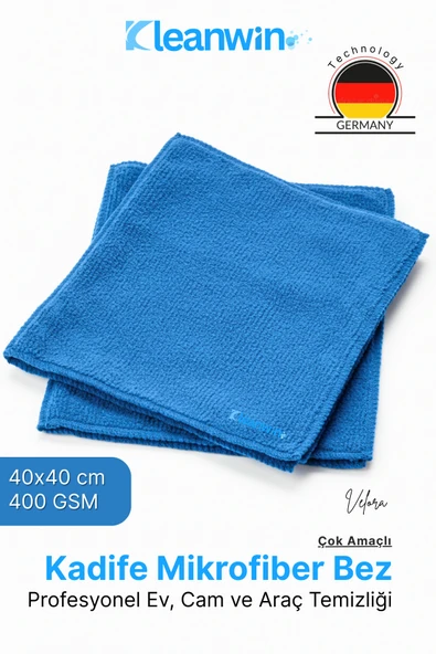 Kleanwin Velora Mavi Kadife Mikrofiber Bez 40x40Cm 400 GSM – Ev, Mutfak ve Araç Çok Amaçlı Temizlik Bezi ürün görseli