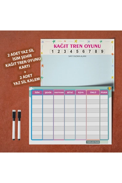 Ligona Home İsim Şehir Oyunu Hayvan Bitki Eşya - Kağıt Tren Oyunu 2 ' Li Set Yaz Sil Pvc Kaplı- 2 Kalem Hediyeli