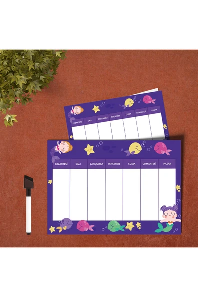 LİGONA Okul Deniz Kızı Ders Programı Planlayıcı Yaz-Sil Pvc Poster 21x30 cm