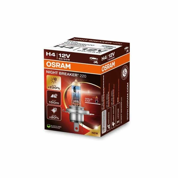 Osram Far Ampulü Halogen H4 12V 55/60W Night Breaker 220 64193NB220 - Resim 3