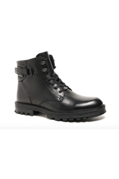 77648 Siyah Kışlık Bağcıklı Fermuarlı Deri Erkek Bot ürün görseli