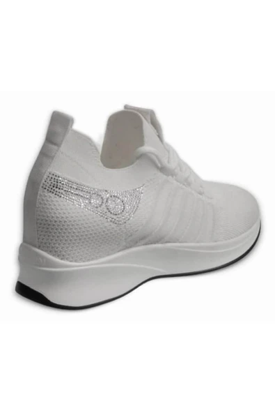 M.p 241-1669 Beyaz Dolgu Taban Kadın Bağcıklı Spor Ayakkabı - Resim 4